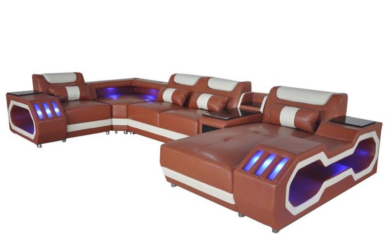 JVmoebel Wohnlandschaft Ledersofa Couch Wohnlandschaft Eck Garnitur Sofa U-Form Sofa Rot, Made in Europa von JVmoebel