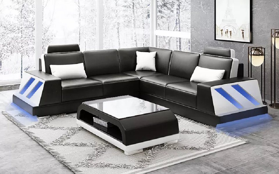 JVmoebel Ecksofa Ledersofa Eckcouch Polstergarnitur Sofa Couch Wohnlandschaft Polster, Ecksofa mit LED Beleuchtung von JVmoebel