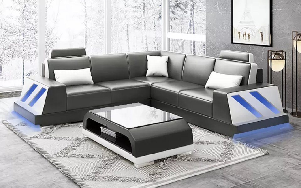 JVmoebel Ecksofa Ledersofa Eckcouch Polstergarnitur Sofa Couch Wohnlandschaft Polster, Ecksofa mit LED Beleuchtung von JVmoebel