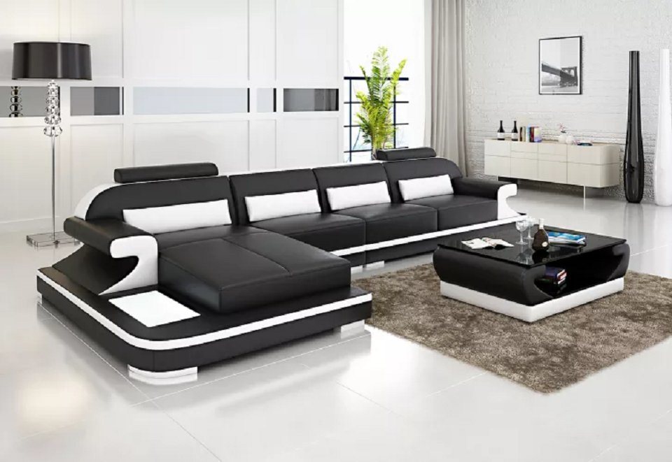 JVmoebel Ecksofa Ledersofa Eckcouch Polstergarnitur Sofa Polster Couch Wohnlandschaft, Weißes Ecksofa mit LED Beleuchtung von JVmoebel