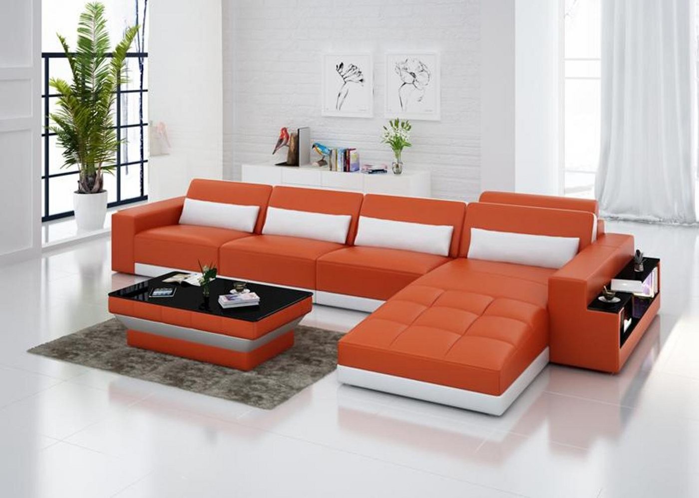 JVmoebel Ecksofa Ledersofa mit USB-Anschluss Design Couch Garnitur Modern Stil, Made in Europa von JVmoebel