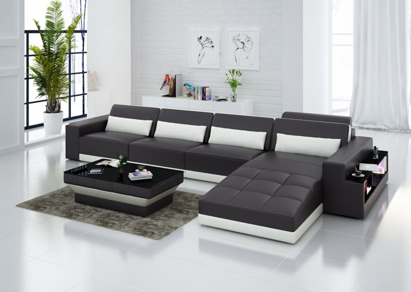 JVmoebel Ecksofa Ledersofa mit USB-Anschluss Design Couch Garnitur Modern Stil, Made in Europa von JVmoebel