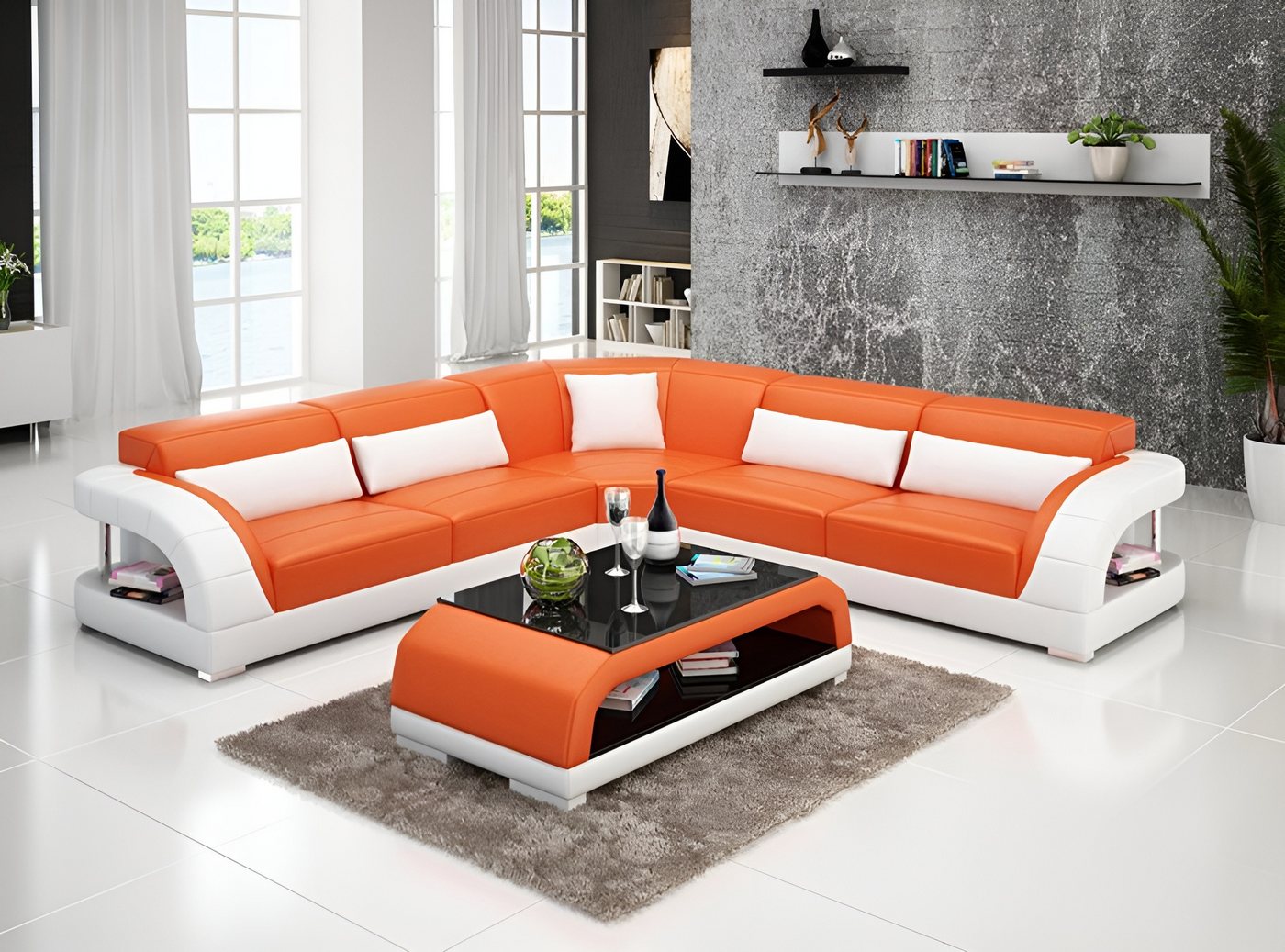 JVmoebel Ecksofa Ledersofa mit USB Eck Garnitur Design Modern, Made in Europa von JVmoebel