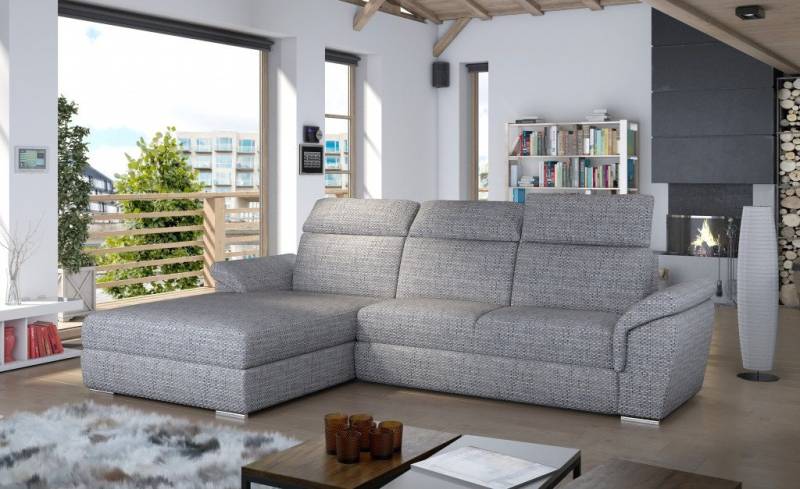 JVmoebel Ecksofa Luxuriöses graues Ecksofa mit Schlaf-Funktion und Designstil, Made in Europa von JVmoebel