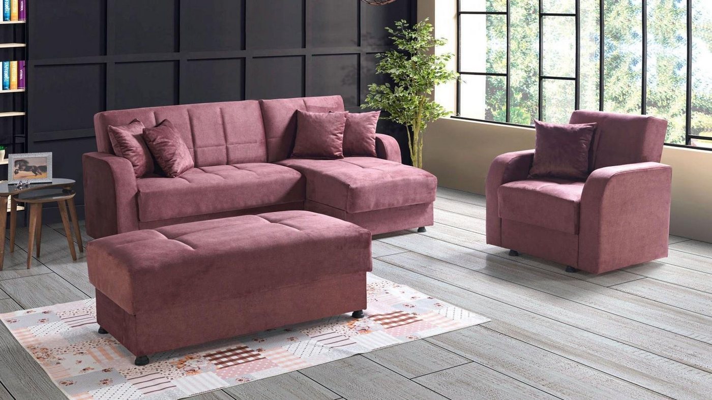 JVmoebel Ecksofa Luxus Wohnzimmer Set Sessel Ecksofa Hocker L-Form Modern Set Komplett, Made In Europe von JVmoebel