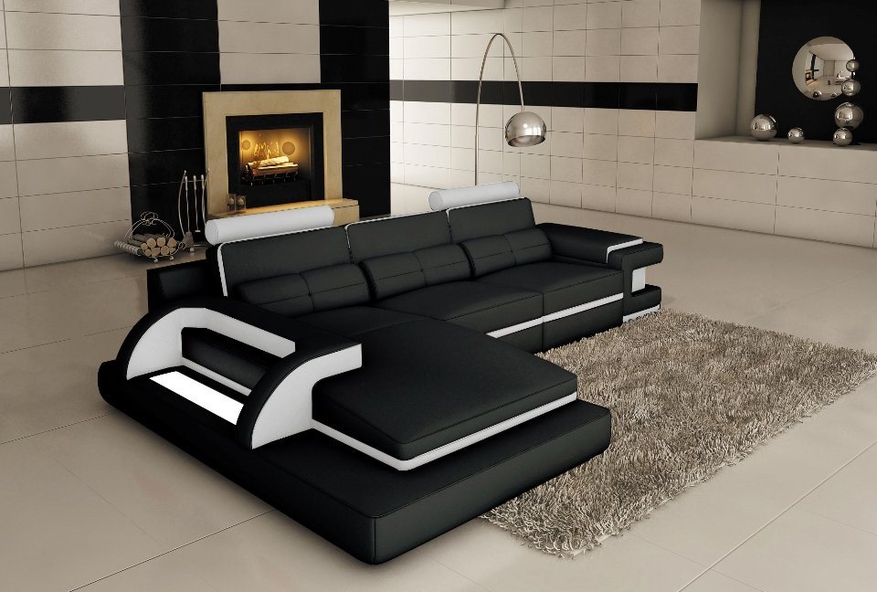 JVmoebel Ecksofa Luxus schwarz-rotes L-Form Sofa LED Beleuchtung Modern Neu, Made in Europe von JVmoebel
