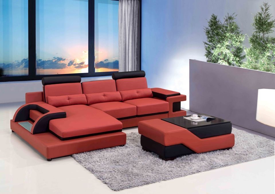 JVmoebel Ecksofa Luxus schwarz-rotes L-Form Sofa LED Beleuchtung Modern Neu, Made in Europe von JVmoebel