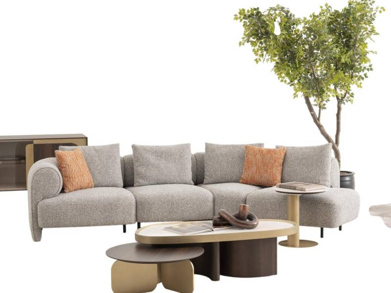 JVmoebel Ecksofa Moderner Wohnzimmer Set aus Stoff und Holz in Grau, 4 Teile, Made in Europe JVmoebel Ecksofa Moderner Wohnzimmer Set aus Stoff und Holz in Grau, 4 Teile, Made in Europe von JVmoebel