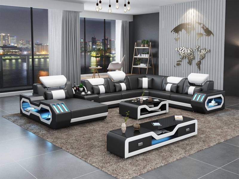 JVmoebel Ecksofa Modulares U-Sofa mit Couchtisch und modernem Sideboard, Made in Europa von JVmoebel