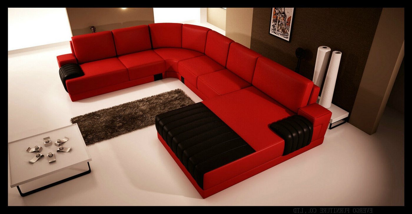 JVmoebel Wohnlandschaft Polster Ledersofa Couch U-Form Wohnlandschaft UForm Sofa Weiß, Made in Europa von JVmoebel