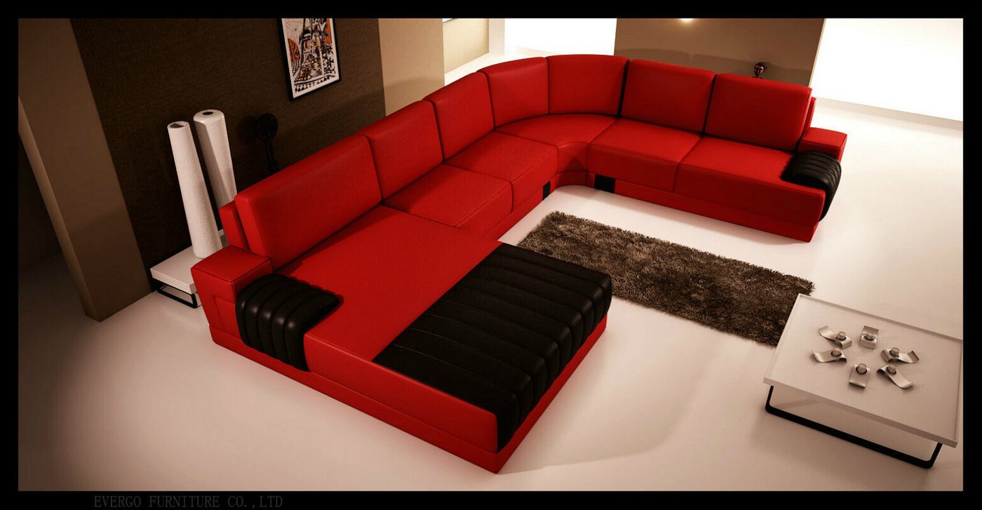 JVmoebel Wohnlandschaft Polster Ledersofa Couch U-Form Wohnlandschaft UForm Sofa Weiß, Made in Europa von JVmoebel