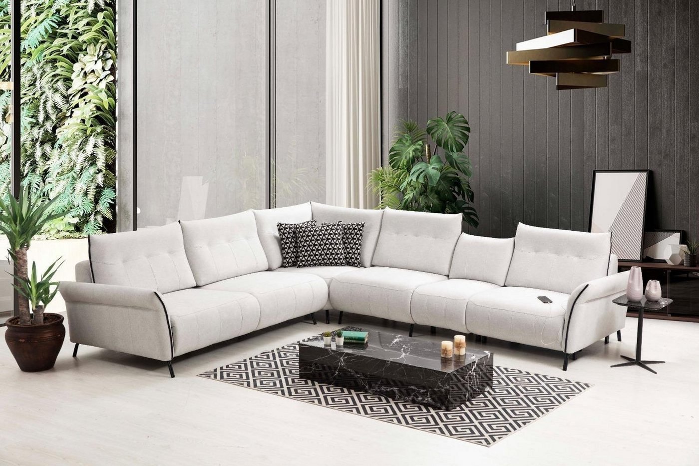 JVmoebel Ecksofa Weiß Ecksofa L-Form Wohnzimmer Polster Textil Sofa Couch Modern Möbel, 3 Teile, Made in Europa von JVmoebel