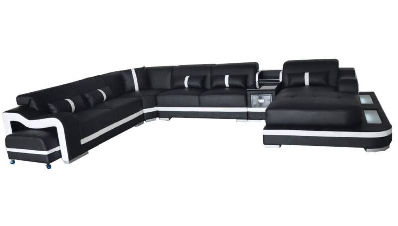 JVmoebel Wohnlandschaft Sofa Polster Leder Eckgarnitur mit Tisch, Licht und USB, Made in Europa von JVmoebel