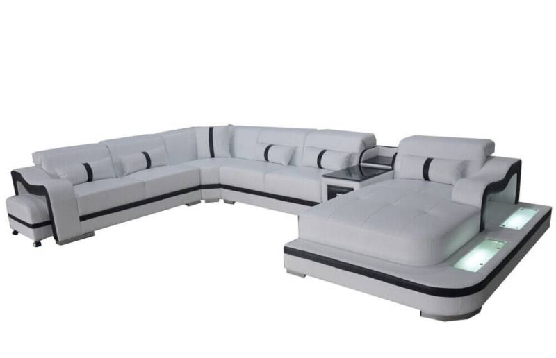 JVmoebel Wohnlandschaft Sofa Polster Leder Eckgarnitur mit Tisch, Licht und USB, Made in Europa von JVmoebel