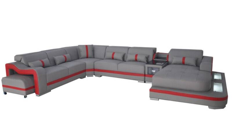 JVmoebel Wohnlandschaft Sofa Polster Leder Eckgarnitur mit Tisch, Licht und USB, Made in Europa von JVmoebel