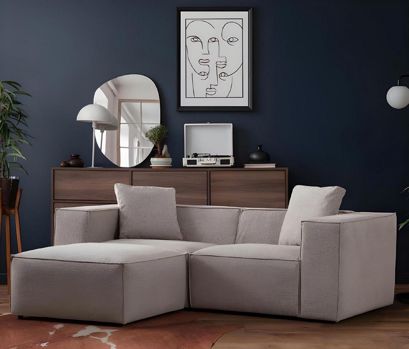 JVmoebel Ecksofa Wohnzimmer Set 2tlg 3-Sitzer mit Hocker Modern Design Grau Einfarbig, 2 Teile, Made in Europa JVmoebel Ecksofa Wohnzimmer Set 2tlg 3-Sitzer mit Hocker Modern Design Grau Einfarbig, 2 Teile, Made in Europa von JVmoebel