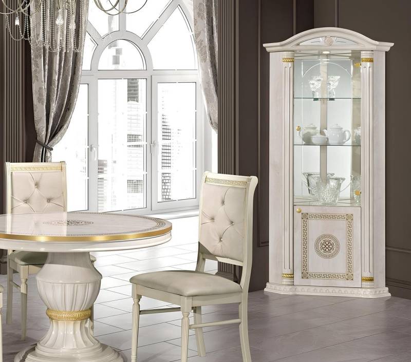 JVmoebel Eckvitrine Eckvitrine aus Holz mit Glas, beige Anrichte für jeden Raum (1-St) Made in Europa von JVmoebel