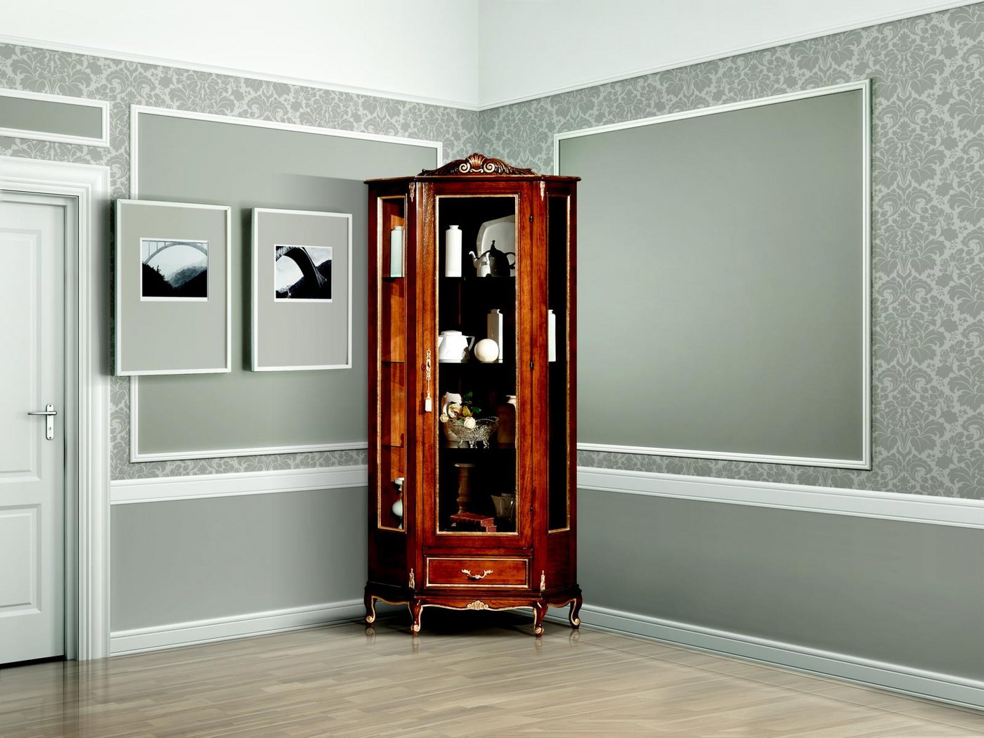 JVmoebel Eckvitrine Italienische Luxusschrank Vitrine für stilvolles Wohnen Made in Europa von JVmoebel