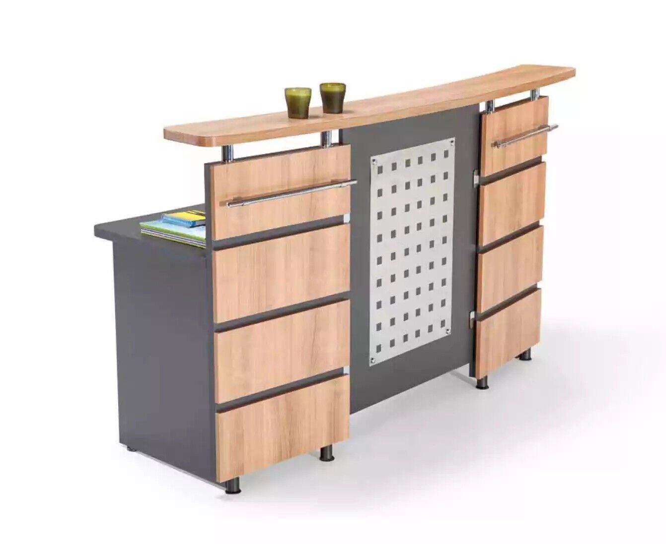 JVmoebel Empfangstheke Moderne Empfangstheke + Kommode aus grauem Holz Büromöbel neu (2-St., Empfangstheke/Kommode) von JVmoebel