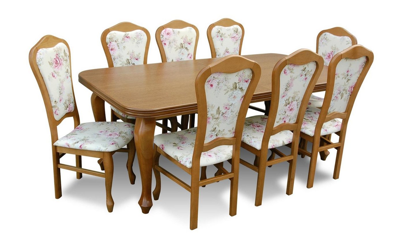 JVmoebel Essgruppe, Esstisch + 8 Stühle Esszimmer Set Ess Gruppe Holz Tisch Tische 9tlg von JVmoebel