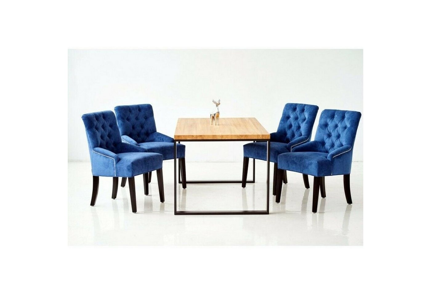 JVmoebel Essgruppe, Tisch + 6x Chesterfield Stuhl Gruppe Garnitur Polster Lehn Holz Esszimmer Stühle von JVmoebel