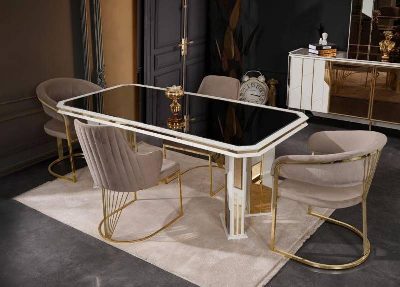 JVmoebel Essgruppe Beige Essgruppe für das Luxus-Esszimmer mit Tisch und Stühlen, (7-tlg., Esstisch + 6x Stühle), Made in Europa von JVmoebel