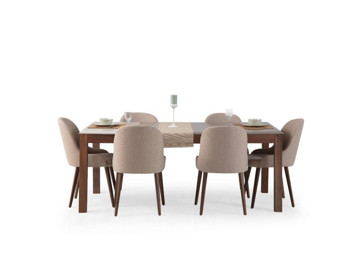 JVmoebel Essgruppe Beiges Designer Esszimmer Set Holztisch Moderne 6x Polsterstühle 7tlg, (7-tlg., Esstisch/6x Stühle), Made in Europa von JVmoebel