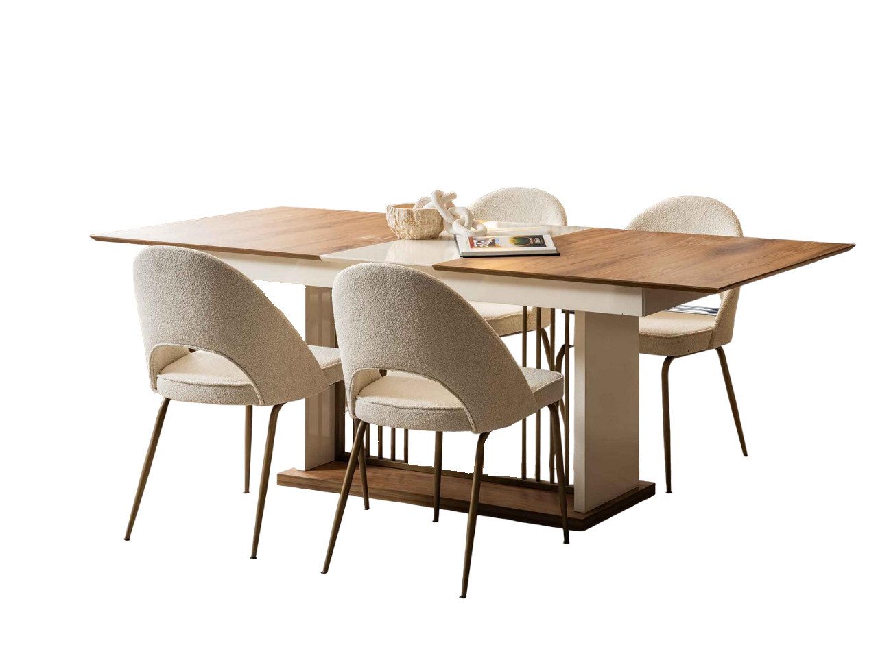 JVmoebel Essgruppe Beiges Esszimmer Set Rechteckiger Holztisch Designer 4x Polsterstühle, (5-tlg., 5tlg Esszimmer Set (Esstisch + 4x Stühle), Made in Europa von JVmoebel
