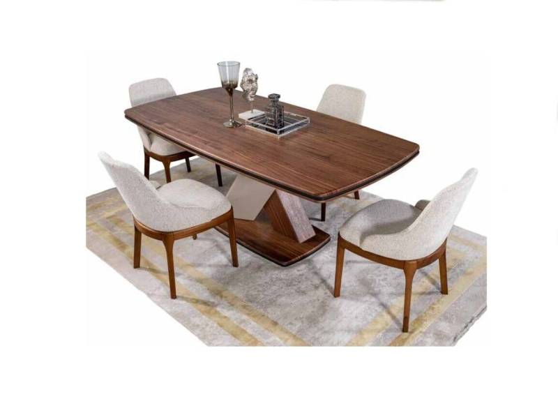 JVmoebel Essgruppe Braun-Graue Esszimmer Garnitur Luxus Esstisch 4x Stühle Essgruppe Set, (5-tlg., 1x Esstisch + 4x Stühle), Made in Europa von JVmoebel