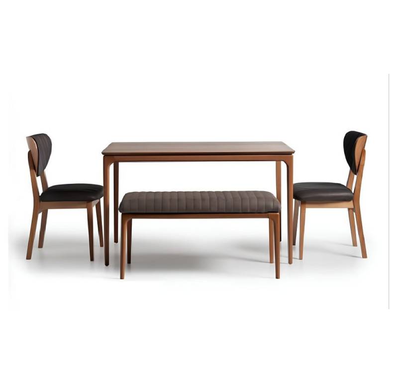 JVmoebel Essgruppe Braunes Esszimmer Set aus Holz mit Stühlen und Bank aus Stoff, (6-tlg., 1x Esstisch + 4x Stühle + 1x Bank), Made in Europa von JVmoebel