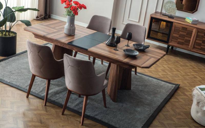 JVmoebel Essgruppe Designer Essgruppe aus Holz mit 6 gepolsterten Stühlen, (7-tlg., Esstisch/6x Stühle), Made in Europa von JVmoebel