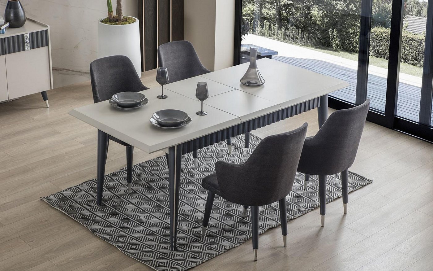 JVmoebel Essgruppe Designer Essgruppe: Weißer Rechtecktisch & 6 Graue Stühle, (7-tlg., 1x Esstisch + 6x Stühle), Made in Europa von JVmoebel