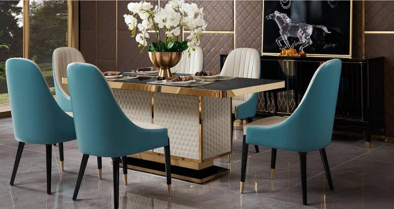 JVmoebel Essgruppe Designer Holz Ess Wohn Zimmer Set Tisch 4x Lehn Stühle Set Garnitur, Made in Europa von JVmoebel