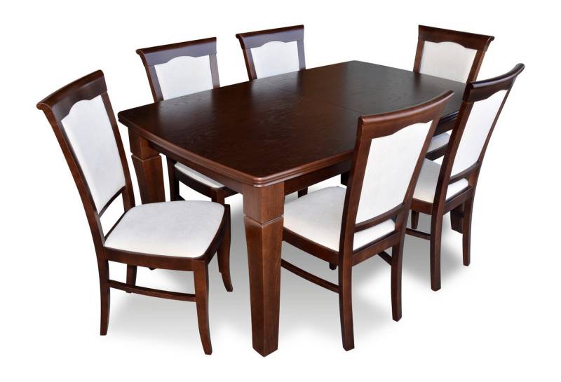 JVmoebel Essgruppe Designer Tisch + 6 Stühle Set Holz Braun Esszimmer Wohnzimmer 11a, (7-tlg), Made in Europe von JVmoebel