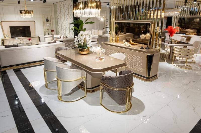 JVmoebel Essgruppe Elegantes Esszimmer Set Esstisch + 6x Stühle Spiegel Sideboard, (9-tlg., 9tlg Esszimmer Set (Esstisch + 6x Stühle + Sideboard + Spiegel), Made in Europa von JVmoebel