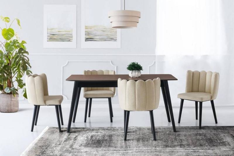 JVmoebel Essgruppe Essecke Esszimmermöbel Essgruppe Esstisch Stühle 7tlg Braun Tisch, (7-tlg), Made in Europa von JVmoebel