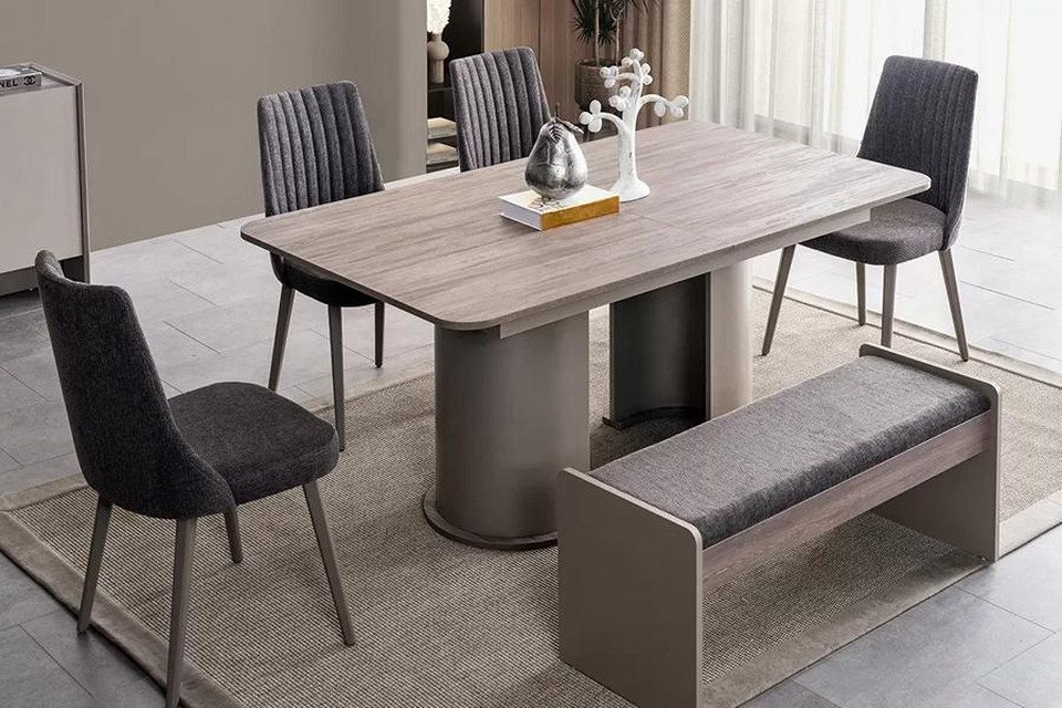 JVmoebel Essgruppe Essgarnitur 5-tlg. Esszimmer Set Esstisch 4 Stühlen Tisch Gruppe, (5-tlg., Esstisch+4x Stühle), Made in Europa von JVmoebel