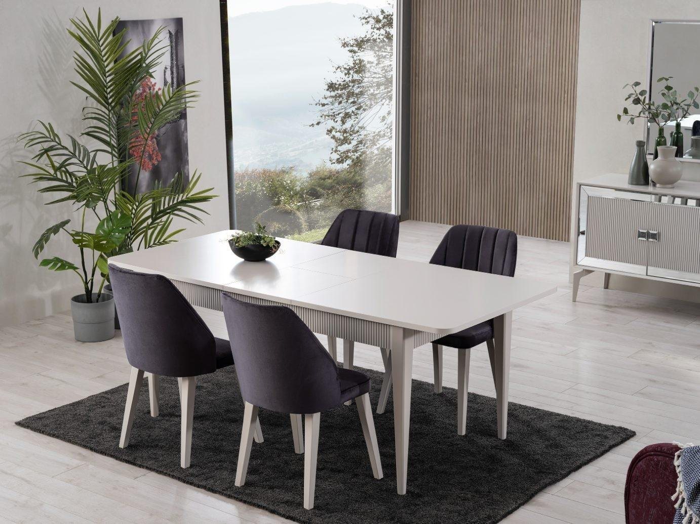 JVmoebel Essgruppe Essgruppe Esstisch Ausziehbar Modern Esszimmer Set 7tlg Grau Holz, (Esstisch / Stühle), Made In Europe von JVmoebel