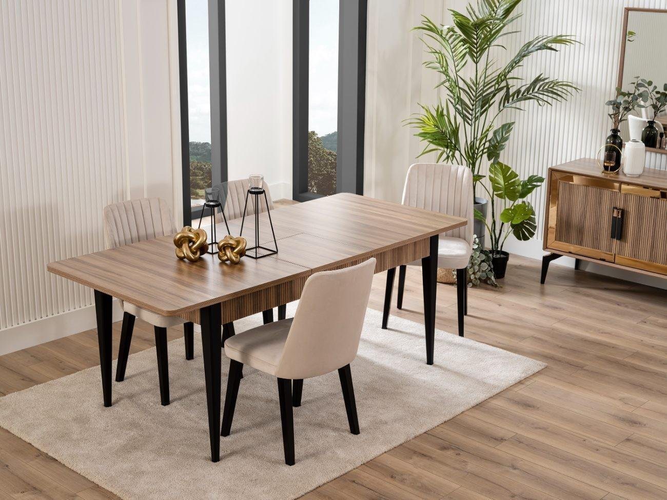 JVmoebel Essgruppe Essgruppe Garnitur Esszimmer Esstisch Set 7tlg Esszimmer Braun Holz, Made In Europe von JVmoebel