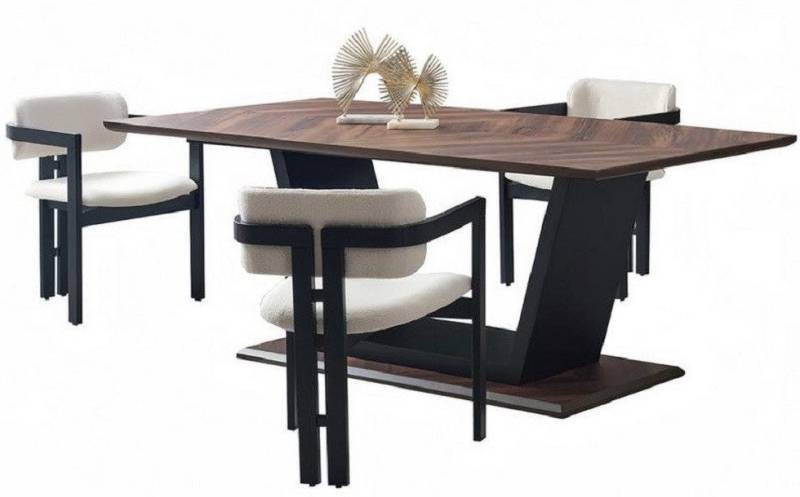 JVmoebel Essgruppe Esstisch mit 4x Stühlen Küchentisch Essgruppe Esszimmer Holz Metall, (5-tlg., 5tlg. Esszimmer Set(Esstisch + 4x Stühle), Made in Europa von JVmoebel