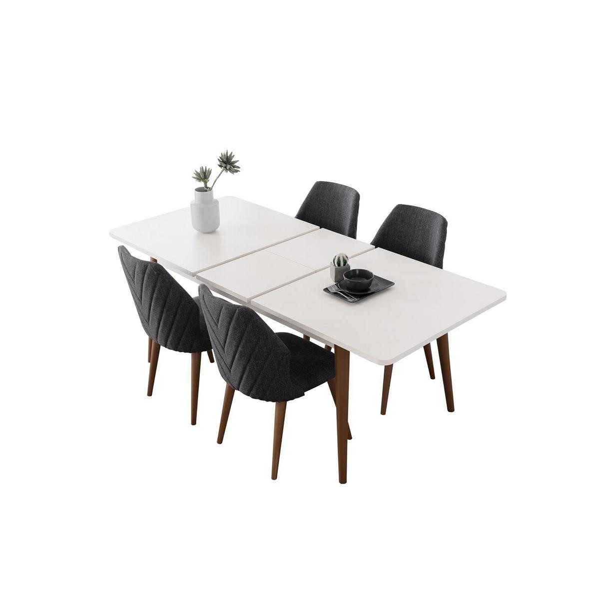 JVmoebel Essgruppe Esszimmer Ensemble Weißer Tisch mit 4 gepolsterten Stühlen, (5-tlg., 1x Esstisch + 4x Stühle), Made in Europa von JVmoebel