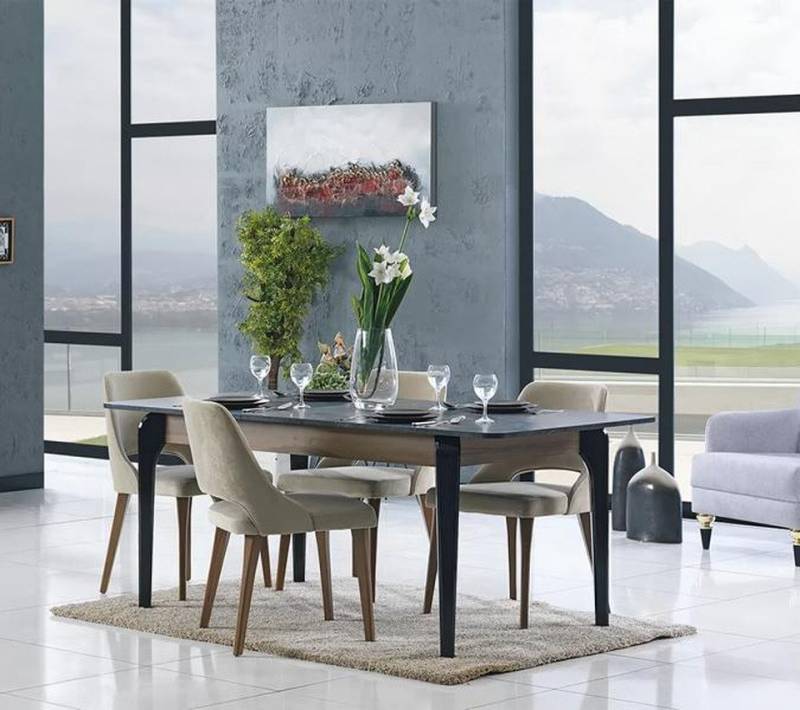 JVmoebel Essgruppe Esszimmer Esstisch Essgruppe Polsterstühle Tisch + 4 x, (5-tlg., 5tlg Esszimmer Set (Esstisch + 4x Stühle), Made in Europa von JVmoebel