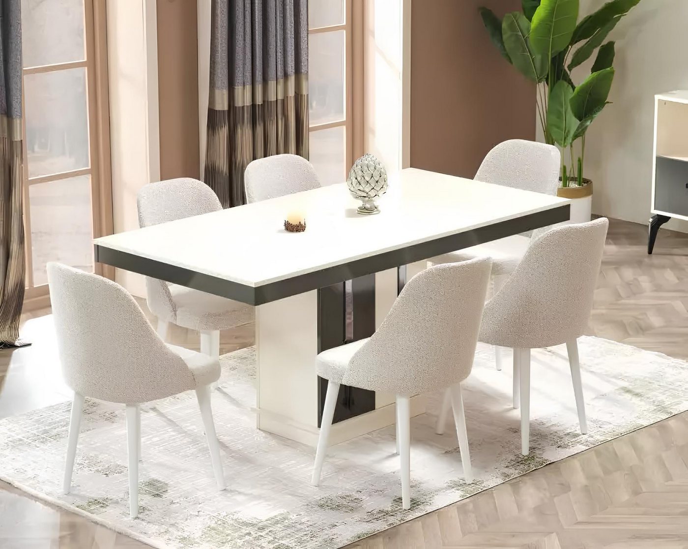 JVmoebel Essgruppe Esszimmer Esstisch mit 6x Stühle Holzmöbel Modern Tisch Luxus Möbel, (7tlg Esszimmer Set (Esstisch + 6x Stühle), Made in Europa von JVmoebel