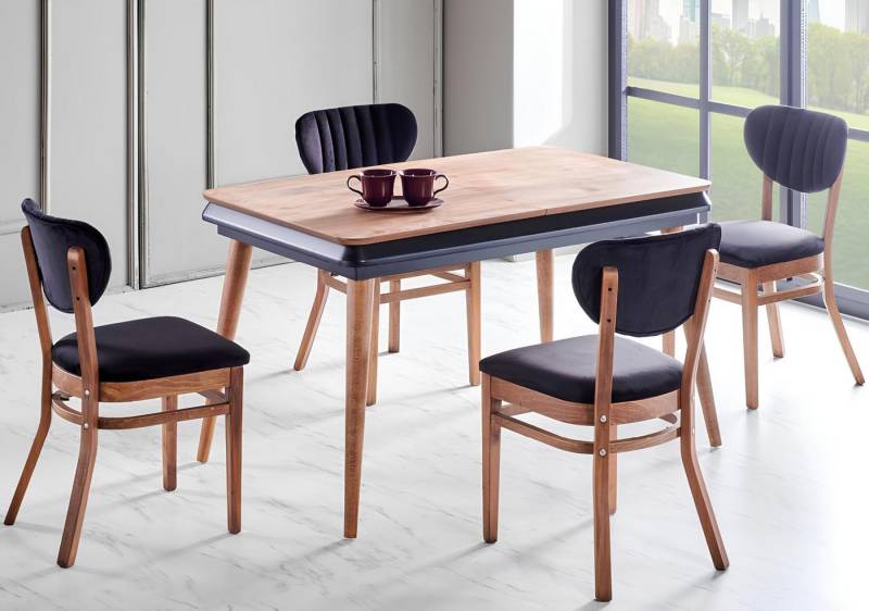 JVmoebel Essgruppe Esszimmer-Set 5tlg. Esstisch 4x Stühle Modern Design Schwarz Luxus Set, (5TLG ESSZIMMER SET (ESSTISCH + 4X STÜHLE), Made in Europa von JVmoebel