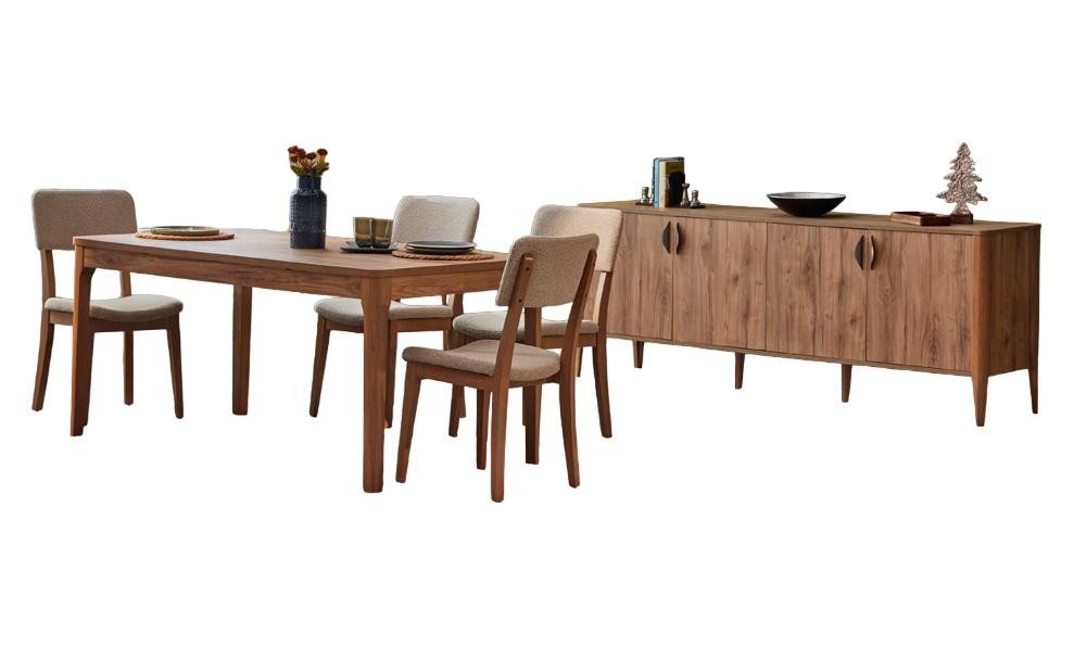 JVmoebel Esszimmer-Set Esszimmer Set 6tlg Holzmöbel Esstisch 4x Stühle Anrichte Essgarnitur, (6-St., 6tlg. Esszimmer Set(Esstisch + 4x Stühle +Anrichte), Made in Europa von JVmoebel