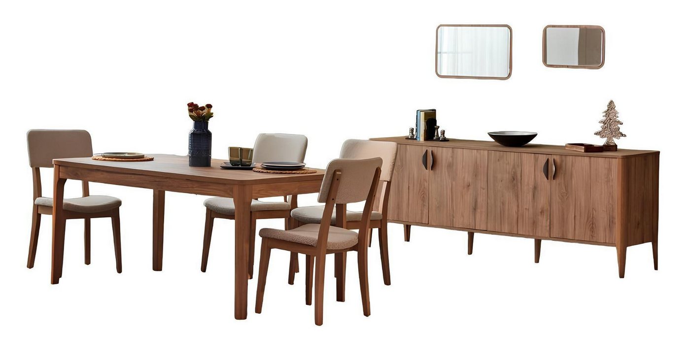 JVmoebel Esszimmer-Set Esszimmer Set 8tlg Luxus Holzmöbel Esstisch 4x Stühle Anrichte, (8-St., Esstisch + 4x Stühle + Anrichte + 2x Spiegel), Made in Europa von JVmoebel