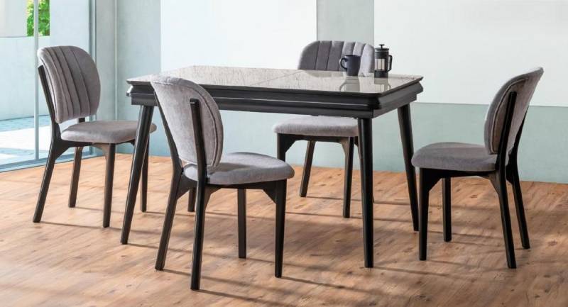 JVmoebel Essgruppe Esszimmer Set Ausziehbar Esstisch 4x Stühle Modern Set Schwarz, (5-tlg., 5tlg.Esszimmer Set(Esstisch+4x Stühle), Made in Europa von JVmoebel