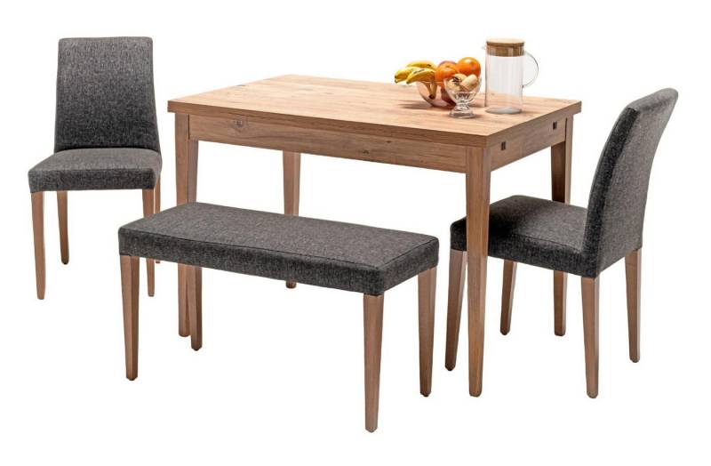 JVmoebel Essgruppe Esszimmer Set Esstisch 2x Stuhle Bank Holztisch Polsterstuhl Grau, (4tlg. Esszimmer Set (Esstisch + 2x Stuhle + Bank), Made in Europa von JVmoebel