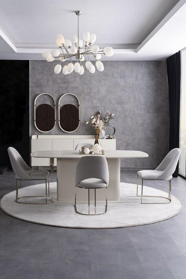 JVmoebel Essgruppe Esszimmer Set Esstisch Polsterstühle Gruppe Sideboard 2x Spiegel, (8-tlg., 8tlg. Esszimmer Set(Esstisch + 4x Stühle + Sideboard + 2x Spiegele), Made in Europa von JVmoebel