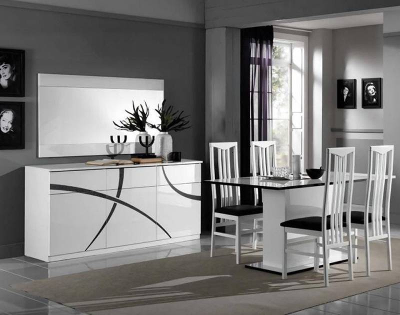 JVmoebel Essgruppe Esszimmer Set Esstisch Stühle Sideboard Spiegel Weiß Tisch Essgruppe, (7tlg. Esszimmer Set(Esstisch + 4x Stühle + Sideboard + Spiegel), Made in Europa von JVmoebel
